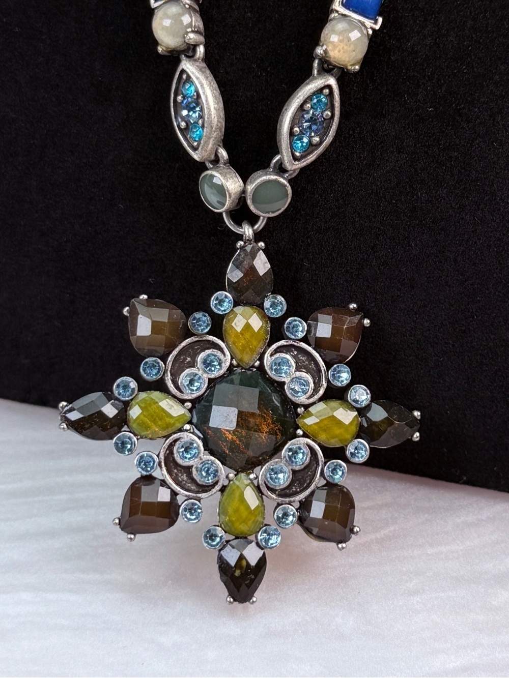 Vintage DB Crystal Floral Statement Pendant Necklace